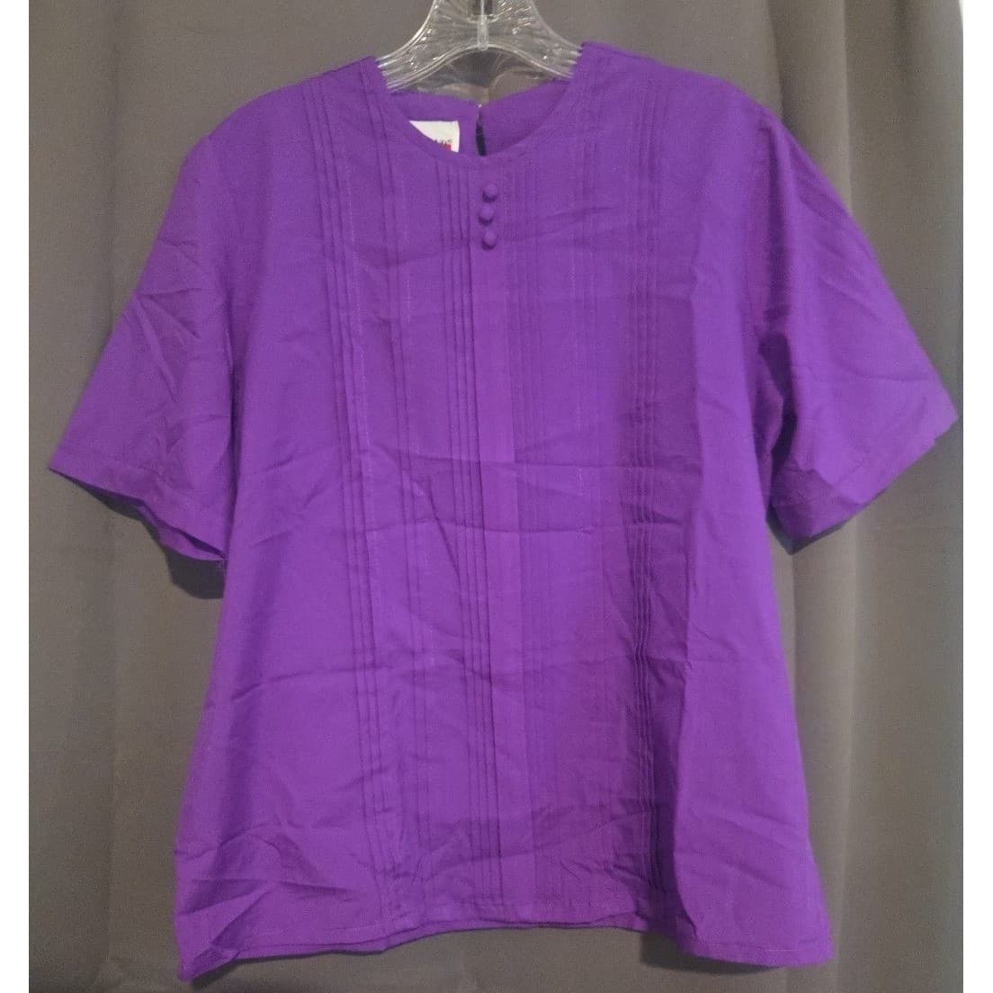 Judy Bond Purple Pintuck Short Sleeve Blouse, Woman's Size 10, Round Neck, USA - Thumbnail 3