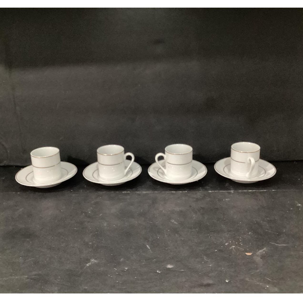 I. Godinger & Co. White Demitasse Cups w Saucers, Gold Trim Dinnerware Tableware - Thumbnail 2