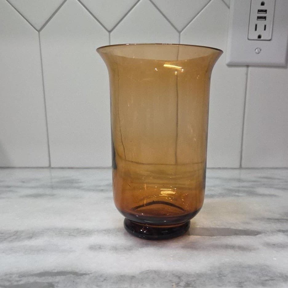 Elements Amber Votive Candle Holder, Hand Blown Glass Vase, Vintage Tealight Cup - Thumbnail 3