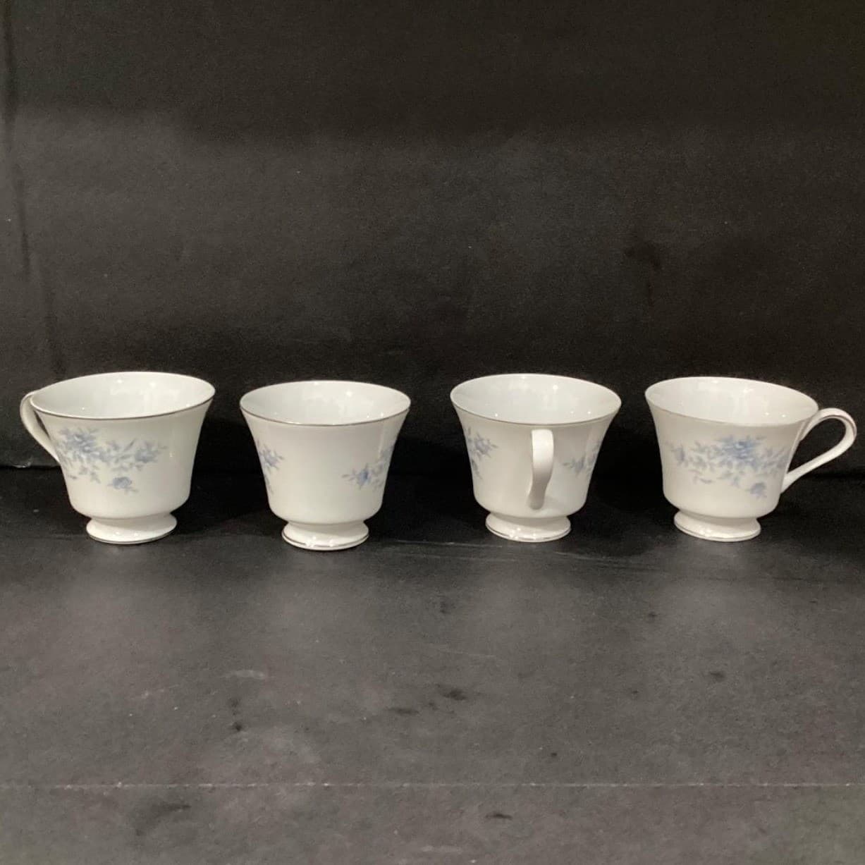 Duchess by Crown Empire Blue Flowers Teacups, Set of 4, Vintage Japan Bone China - Thumbnail 8