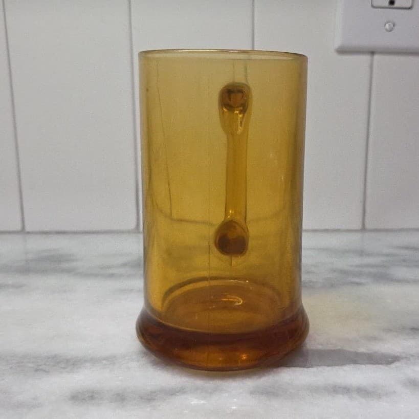 Mid-Century Modern Yellow Stein, Vintage Amber Beer Mug, Heavy Barware Drinkware - Thumbnail 3