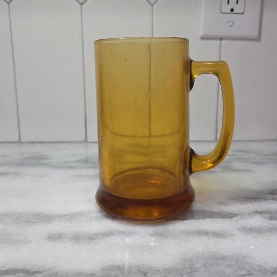 Mid-Century Modern Yellow Stein, Vintage Amber Beer Mug, Heavy Barware Drinkware - Thumbnail 2
