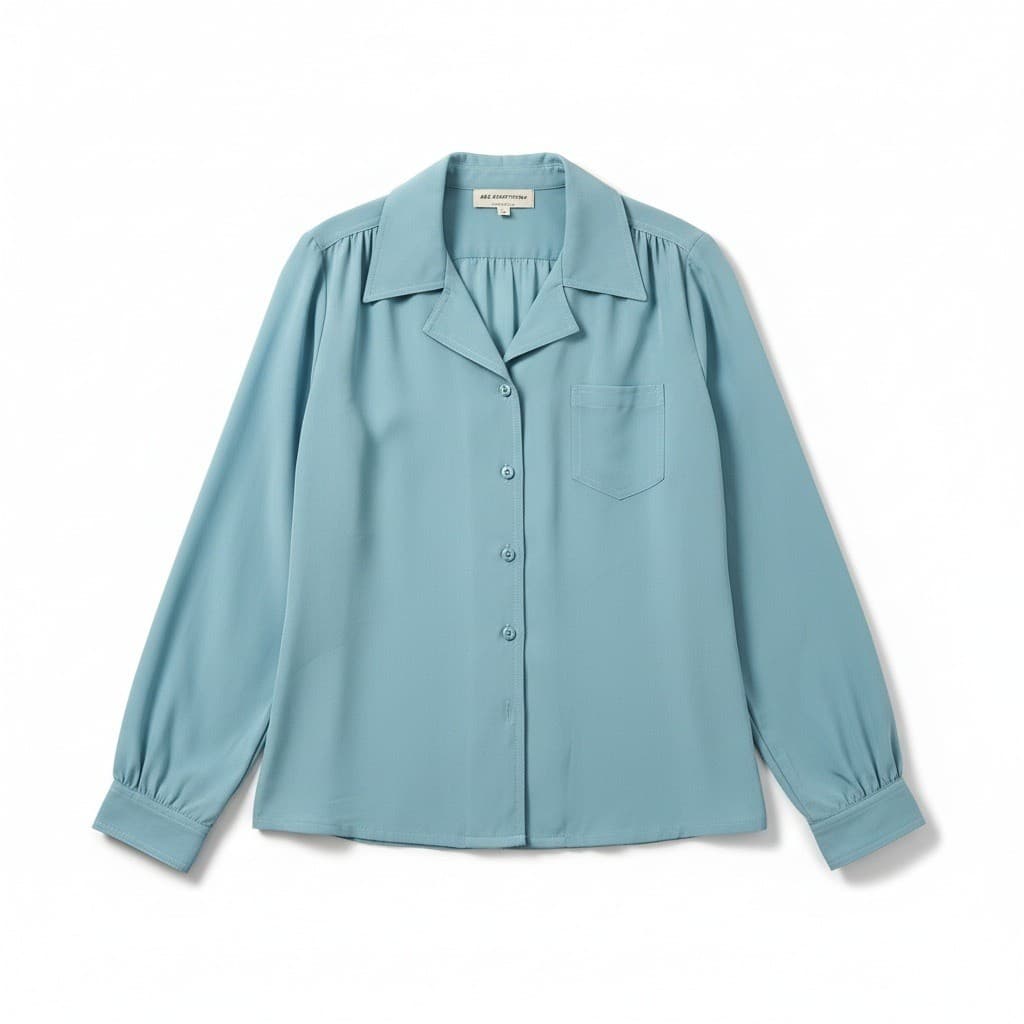 Au Courant Vintage Blue Gray Button Down Blouse, Woman's Size 9, Notched Collar