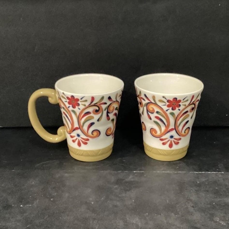 Pier 1 Imports Elisa Coffee Cups, Set of 2, Vintage Ironstone Mugs, Drinkware - Thumbnail 10