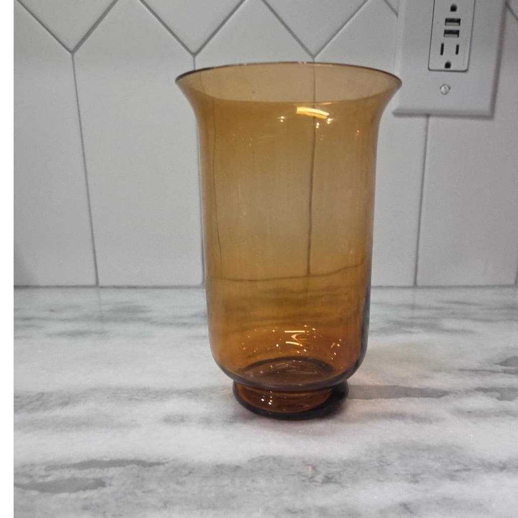 Elements Amber Votive Candle Holder, Hand Blown Glass Vase, Vintage Tealight Cup - Thumbnail 5