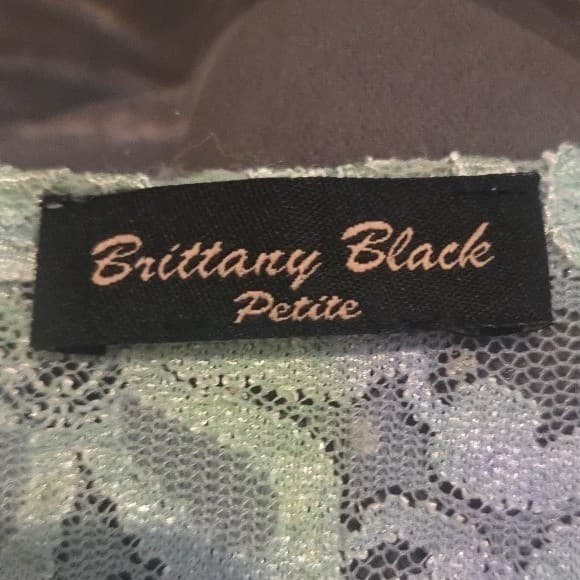 Brittany Black Petite Mint Green Blue Floral Lace Shimmer Top, Woman's Small - Thumbnail 5