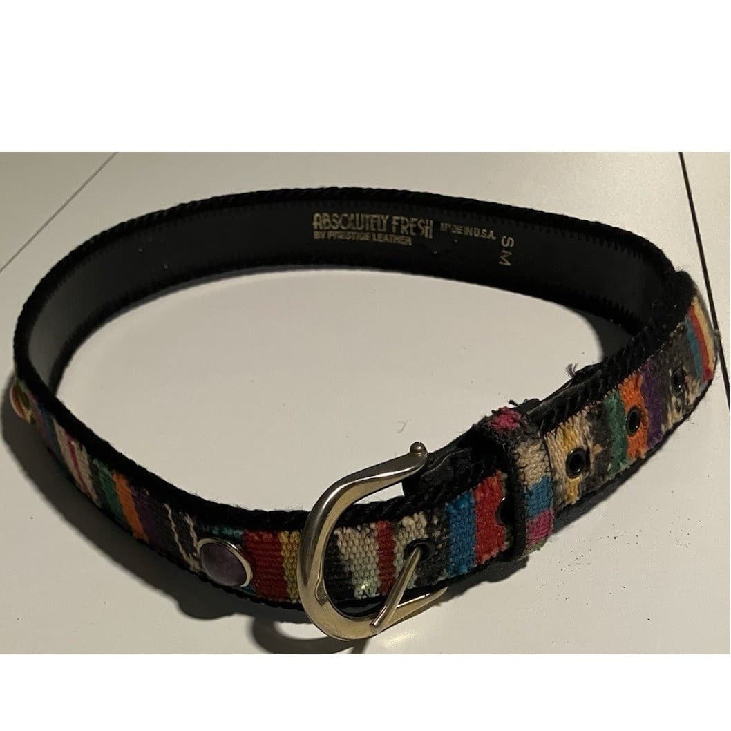 Absolutely Fresh Prestige Leather Woven Multi-Color Cabochon Studded Belt S/M - Thumbnail 6