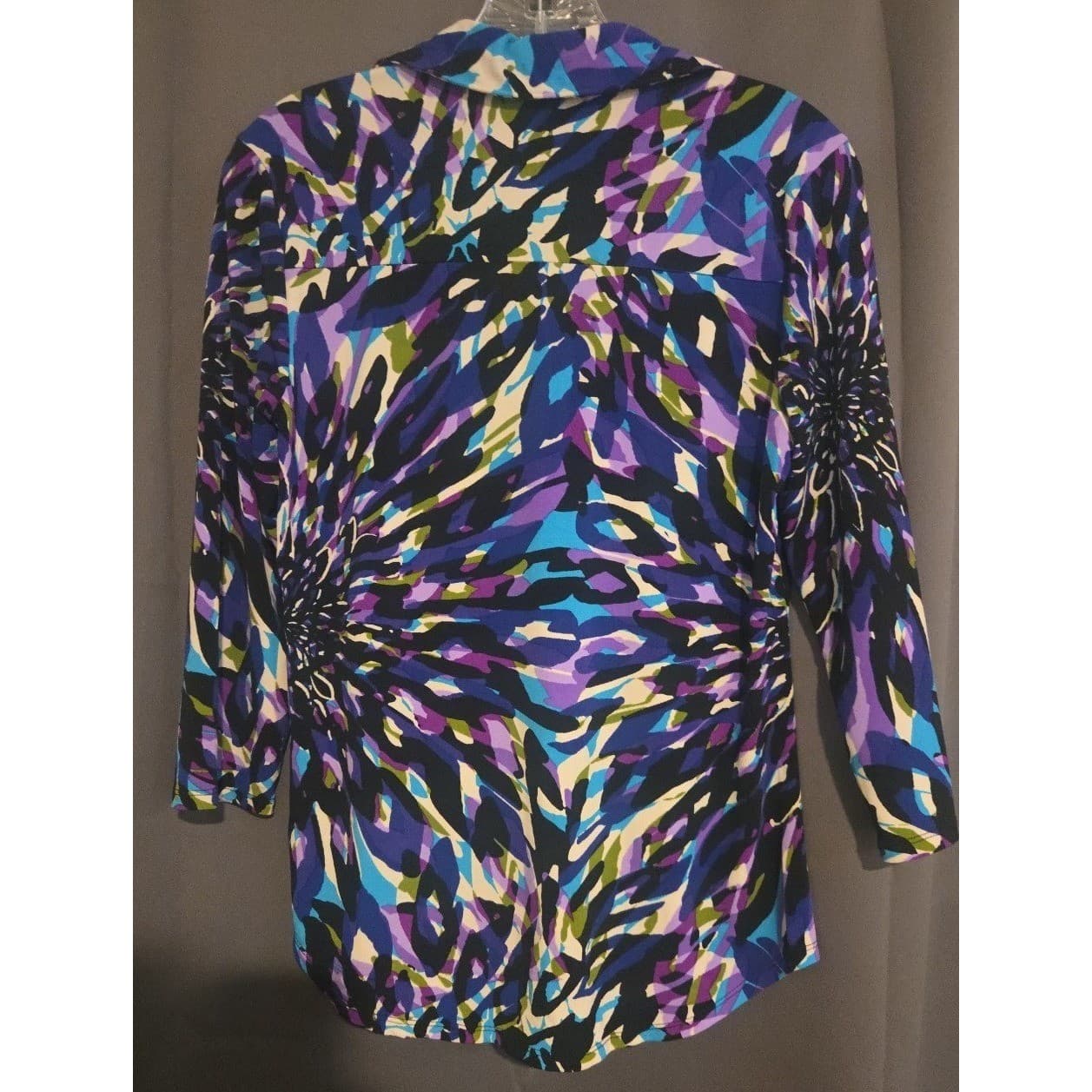 Kasper Purple Blue Abstract Floral 3/4 Sleeve Button Up Blouse, Woman's Small - Thumbnail 4