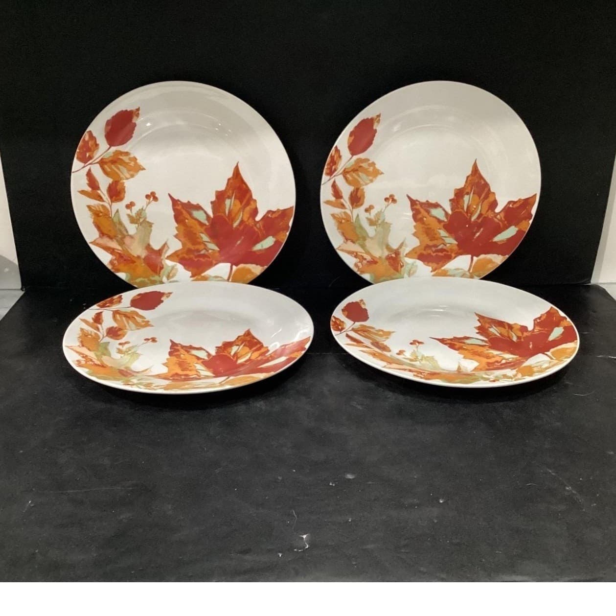 Royal Norfolk Autumn Leaves Dinner Plates, Set of 4, Brown Fall Leaf Design - Thumbnail 2