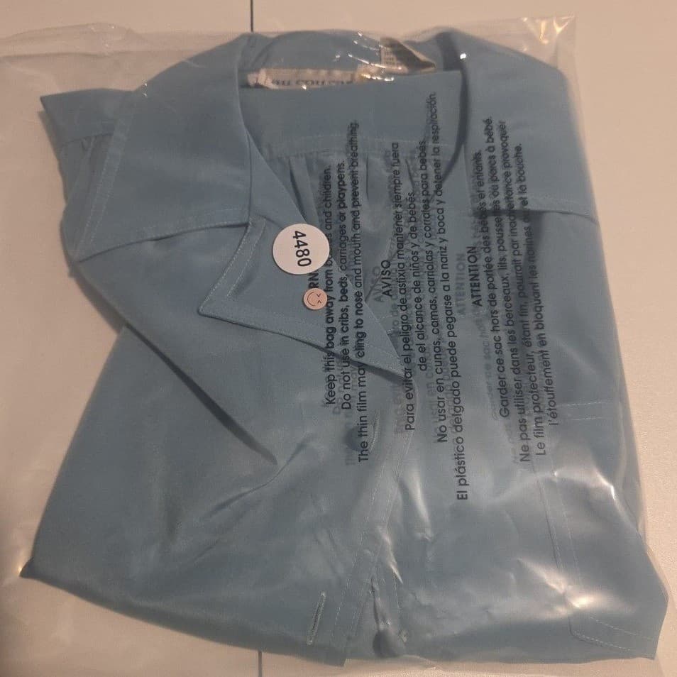 Au Courant Vintage Blue Gray Button Down Blouse, Woman's Size 9, Notched Collar - Thumbnail 9