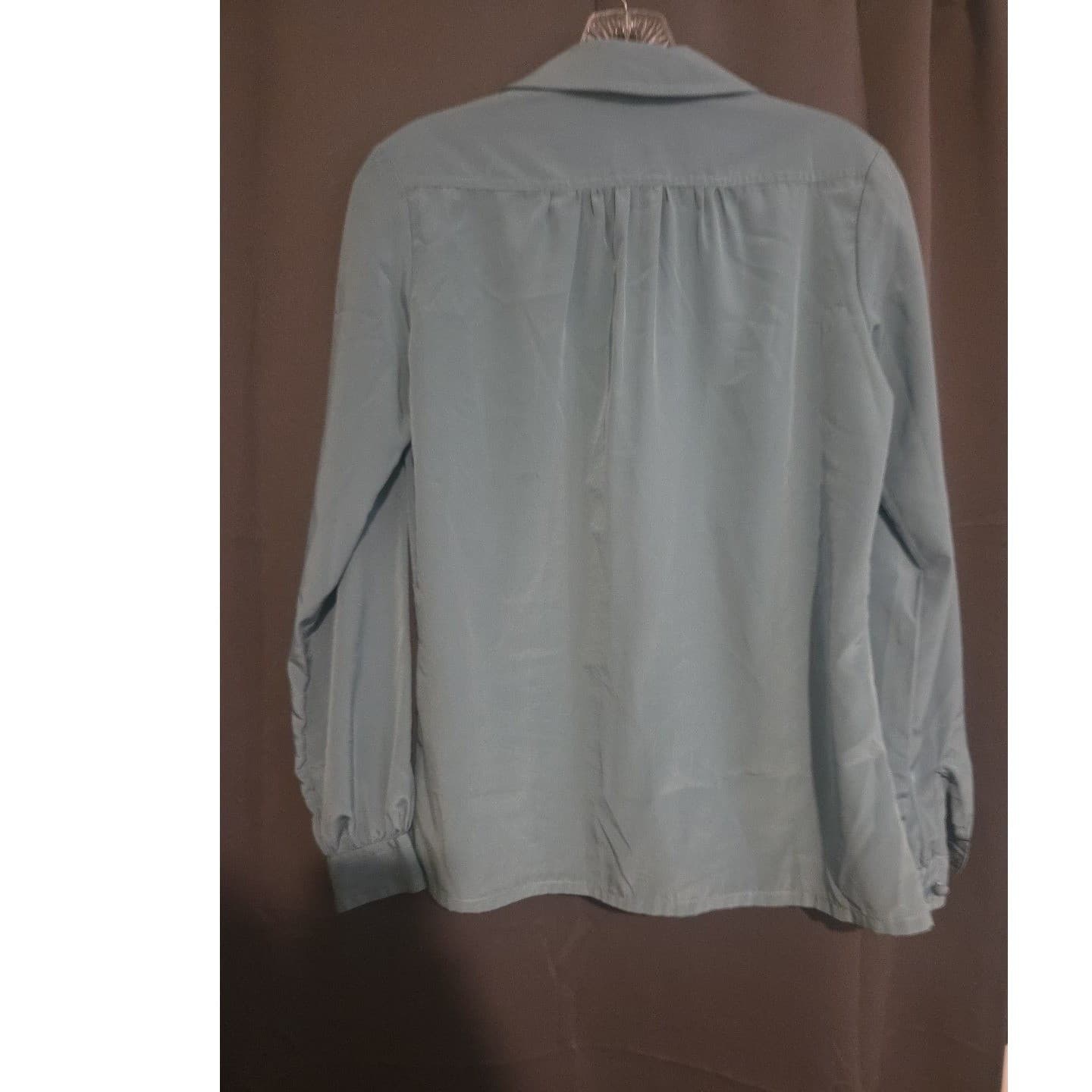 Au Courant Vintage Blue Gray Button Down Blouse, Woman's Size 9, Notched Collar - Thumbnail 4