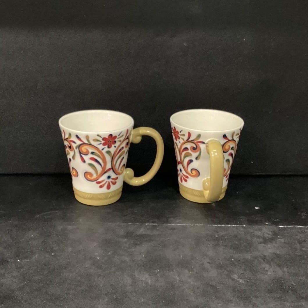 Pier 1 Imports Elisa Coffee Cups, Set of 2, Vintage Ironstone Mugs, Drinkware - Thumbnail 2