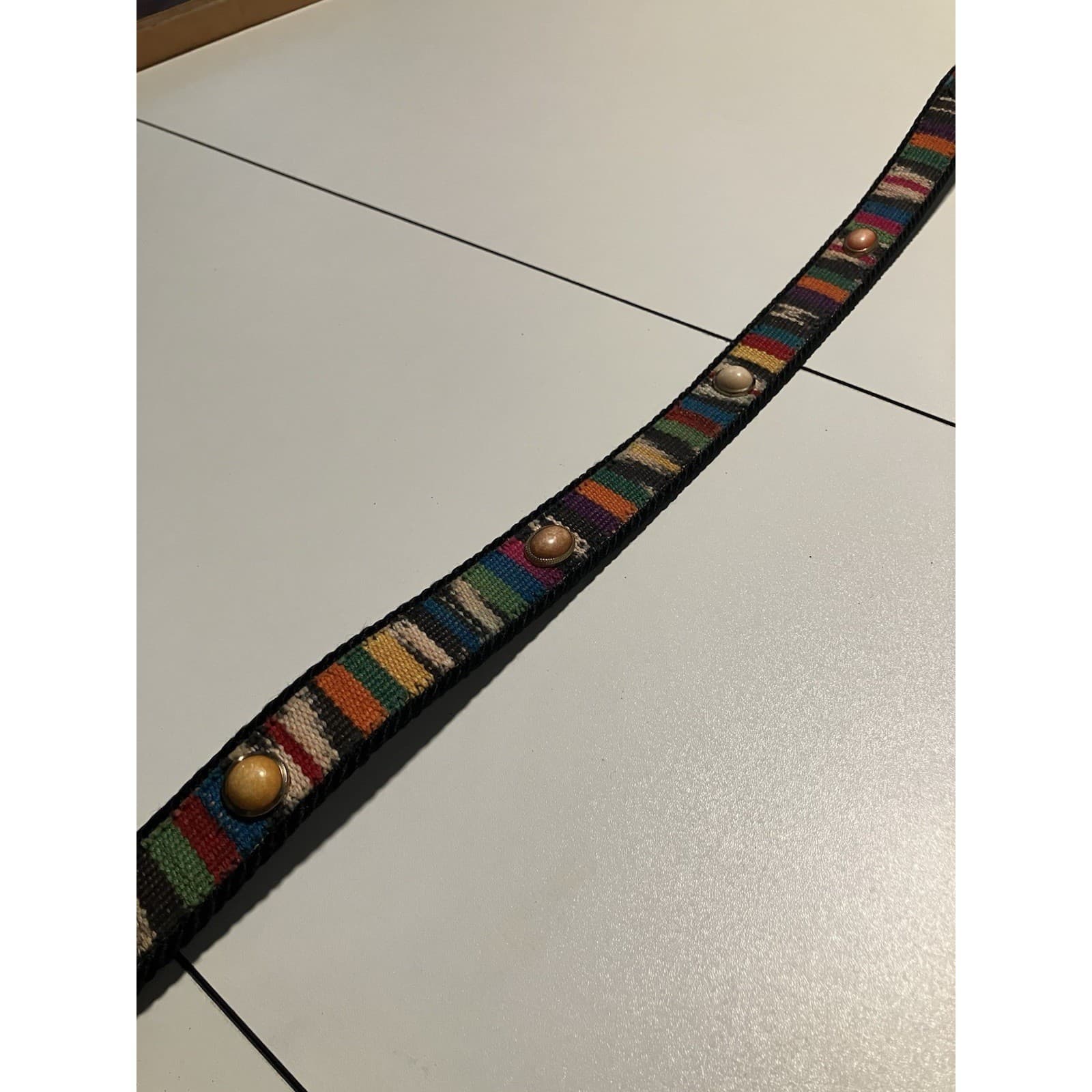 Absolutely Fresh Prestige Leather Woven Multi-Color Cabochon Studded Belt S/M - Thumbnail 9
