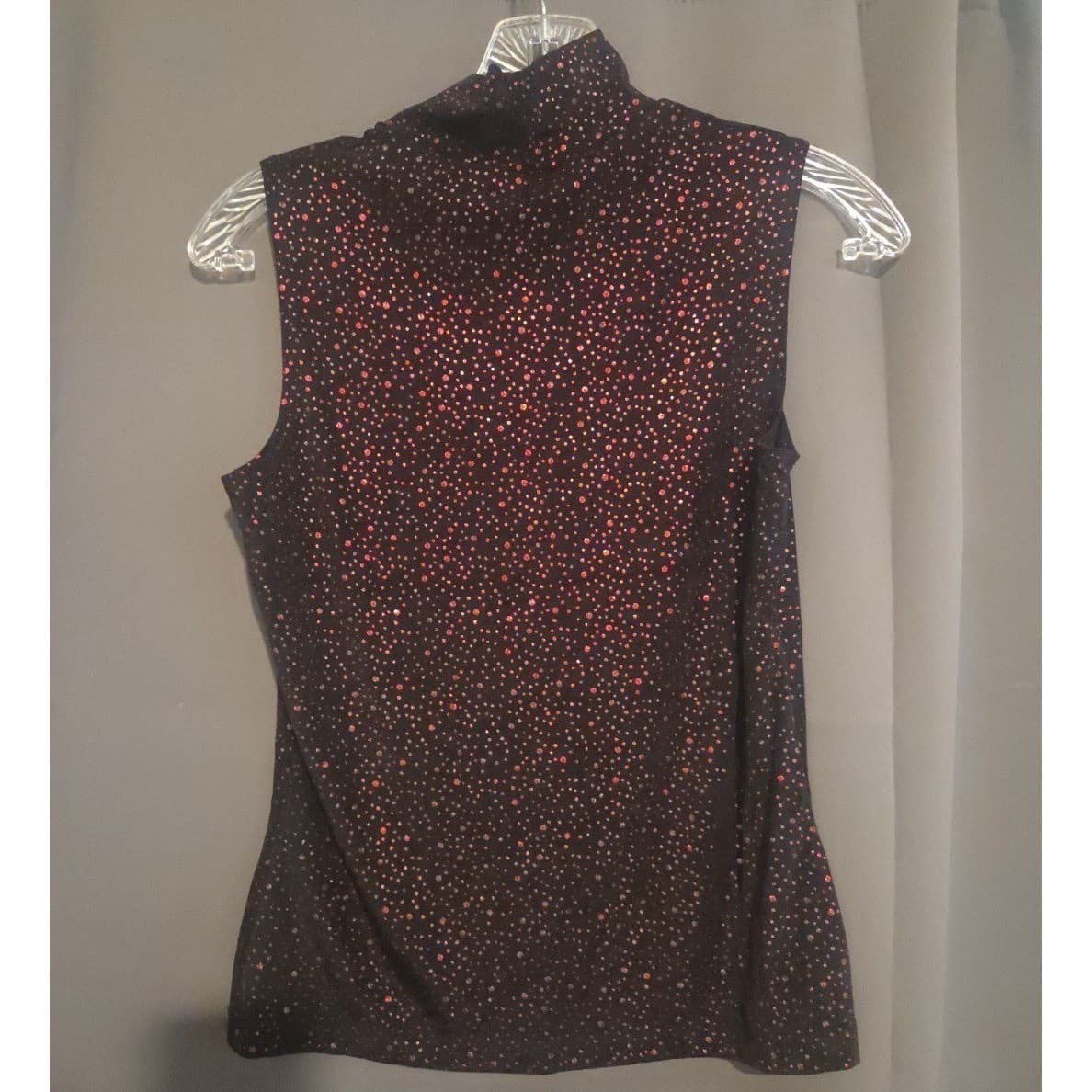 Tape Measure Mock Neck Sleeveless Glitter Black Red Top. Woman's Small - Thumbnail 4