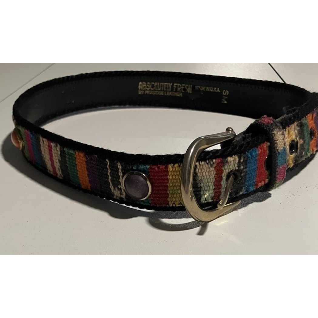 Absolutely Fresh Prestige Leather Woven Multi-Color Cabochon Studded Belt S/M - Thumbnail 7