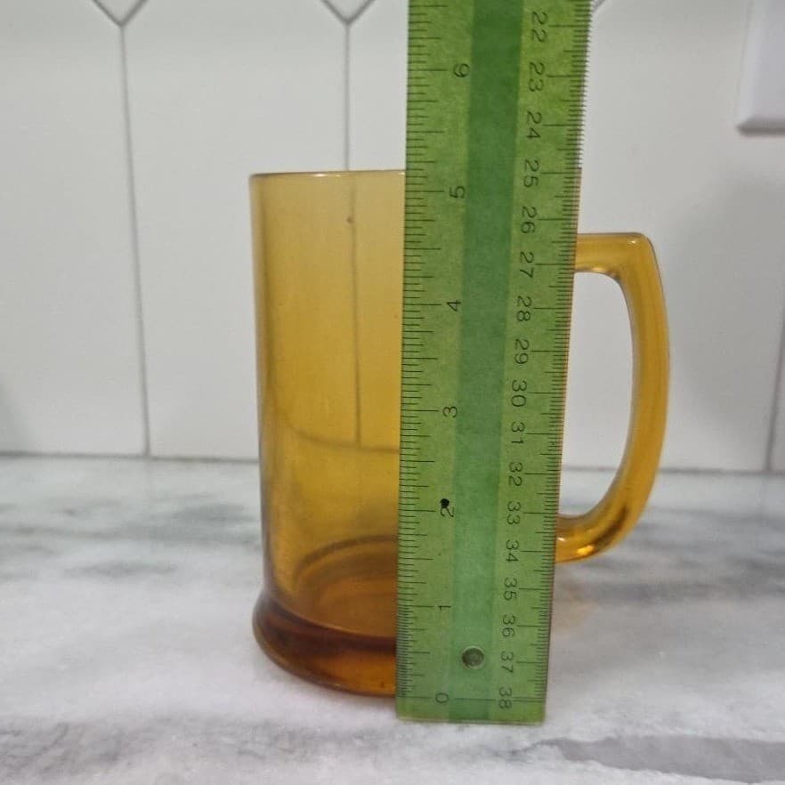 Mid-Century Modern Yellow Stein, Vintage Amber Beer Mug, Heavy Barware Drinkware - Thumbnail 9