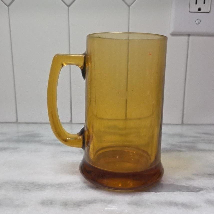 Mid-Century Modern Yellow Stein, Vintage Amber Beer Mug, Heavy Barware Drinkware - Thumbnail 4
