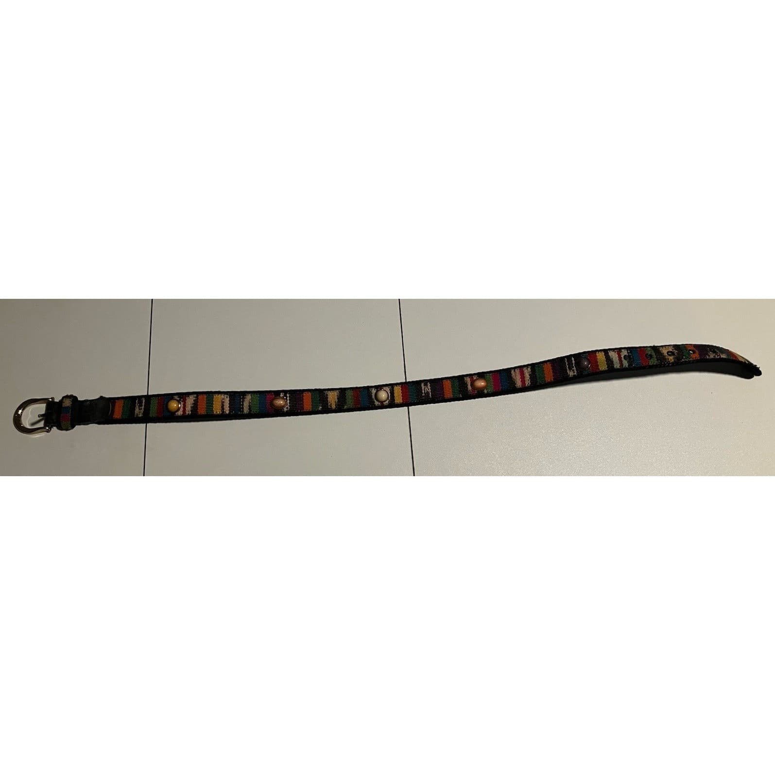 Absolutely Fresh Prestige Leather Woven Multi-Color Cabochon Studded Belt S/M - Thumbnail 11