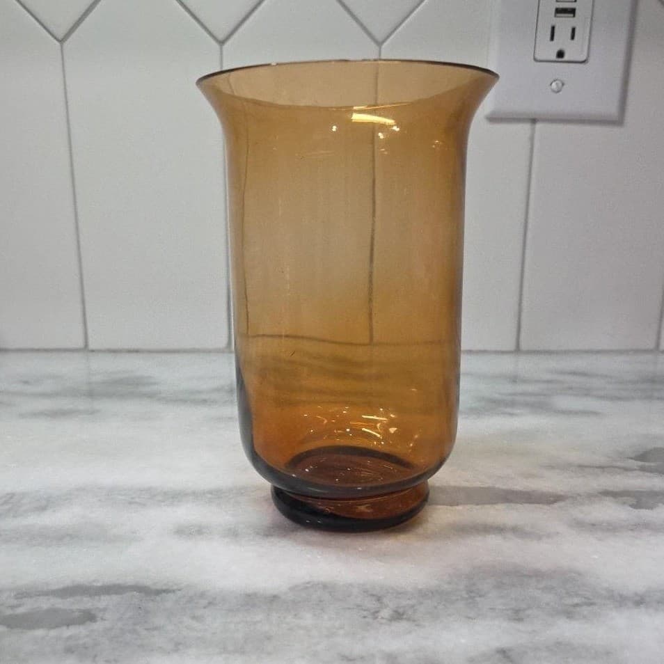 Elements Amber Votive Candle Holder, Hand Blown Glass Vase, Vintage Tealight Cup - Thumbnail 4