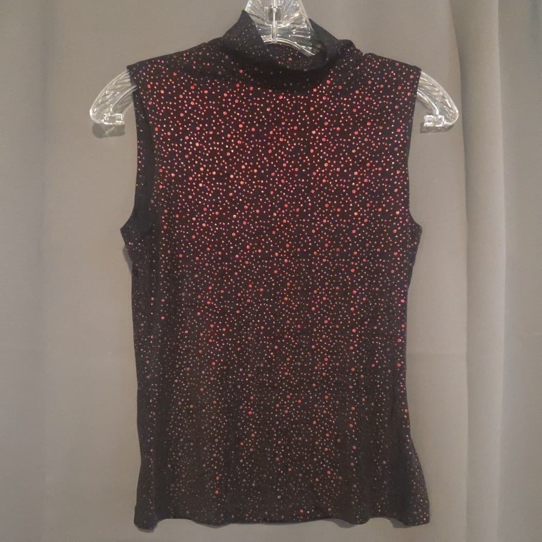 Tape Measure Mock Neck Sleeveless Glitter Black Red Top. Woman's Small - Thumbnail 3