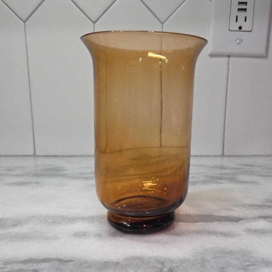 Elements Amber Votive Candle Holder, Hand Blown Glass Vase, Vintage Tealight Cup - Thumbnail 2
