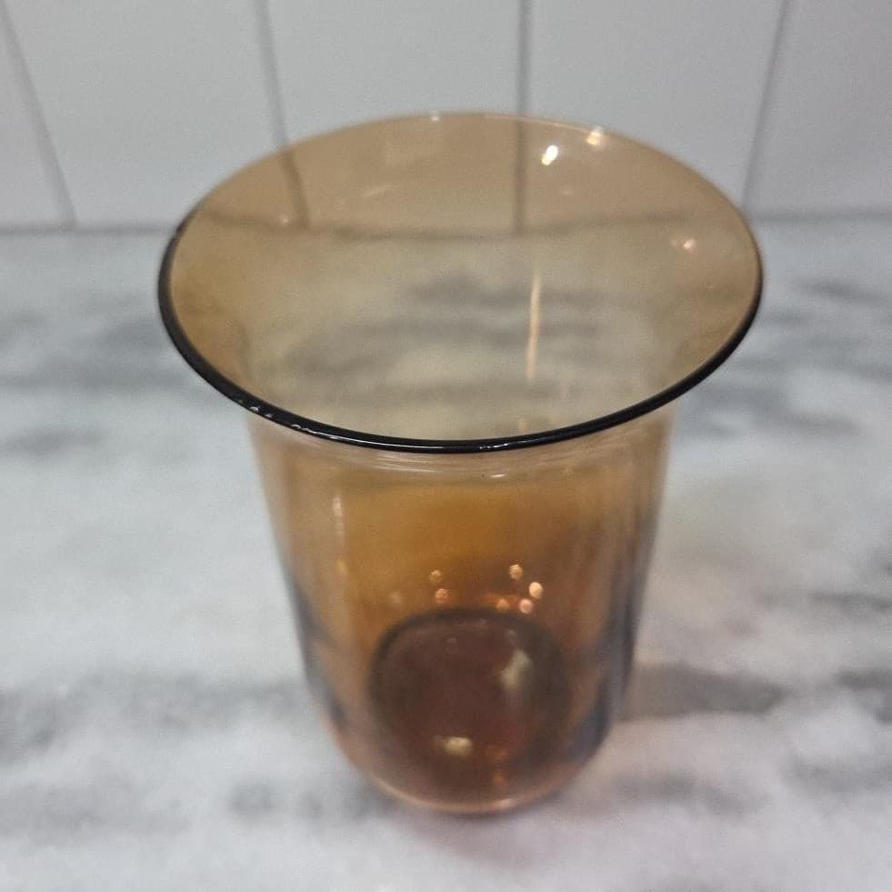 Elements Amber Votive Candle Holder, Hand Blown Glass Vase, Vintage Tealight Cup - Thumbnail 6
