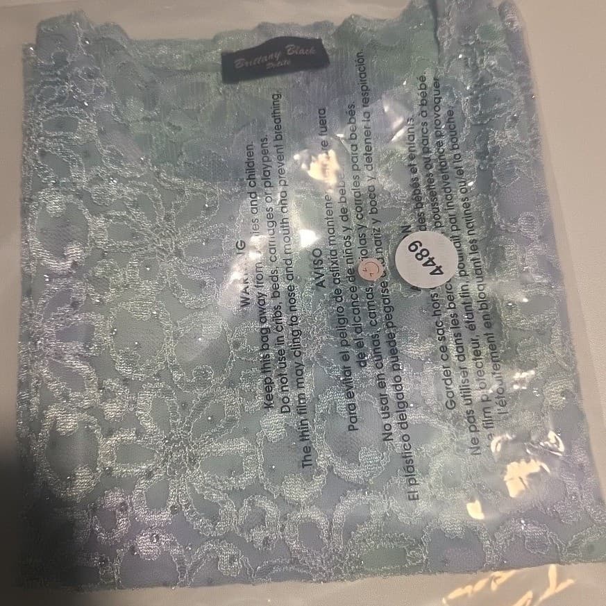 Brittany Black Petite Mint Green Blue Floral Lace Shimmer Top, Woman's Small - Thumbnail 6