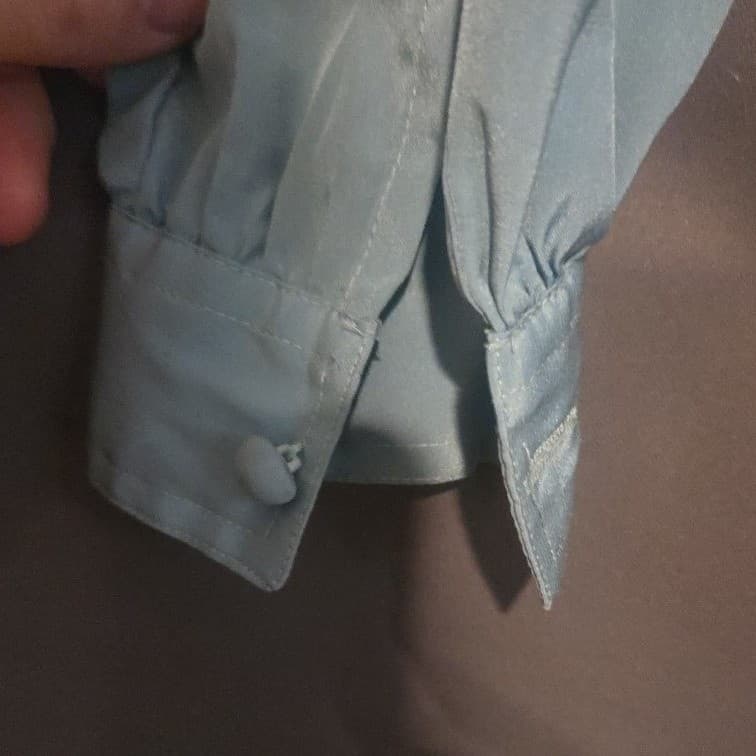 Au Courant Vintage Blue Gray Button Down Blouse, Woman's Size 9, Notched Collar - Thumbnail 8