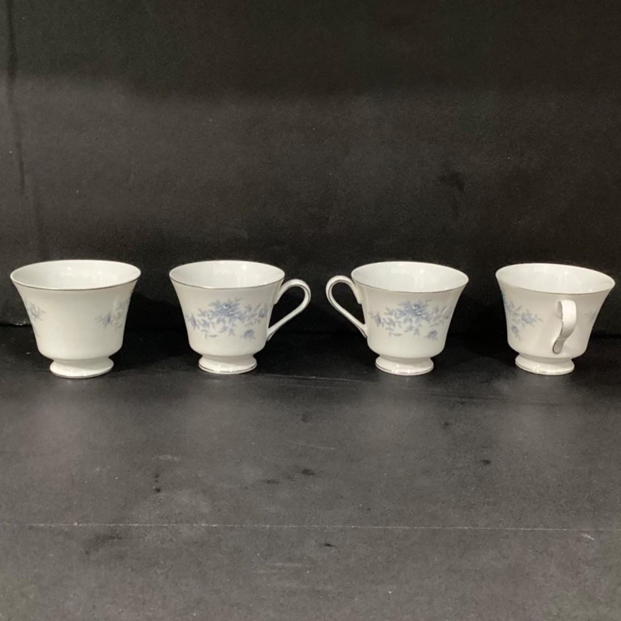 Duchess by Crown Empire Blue Flowers Teacups, Set of 4, Vintage Japan Bone China - Thumbnail 7