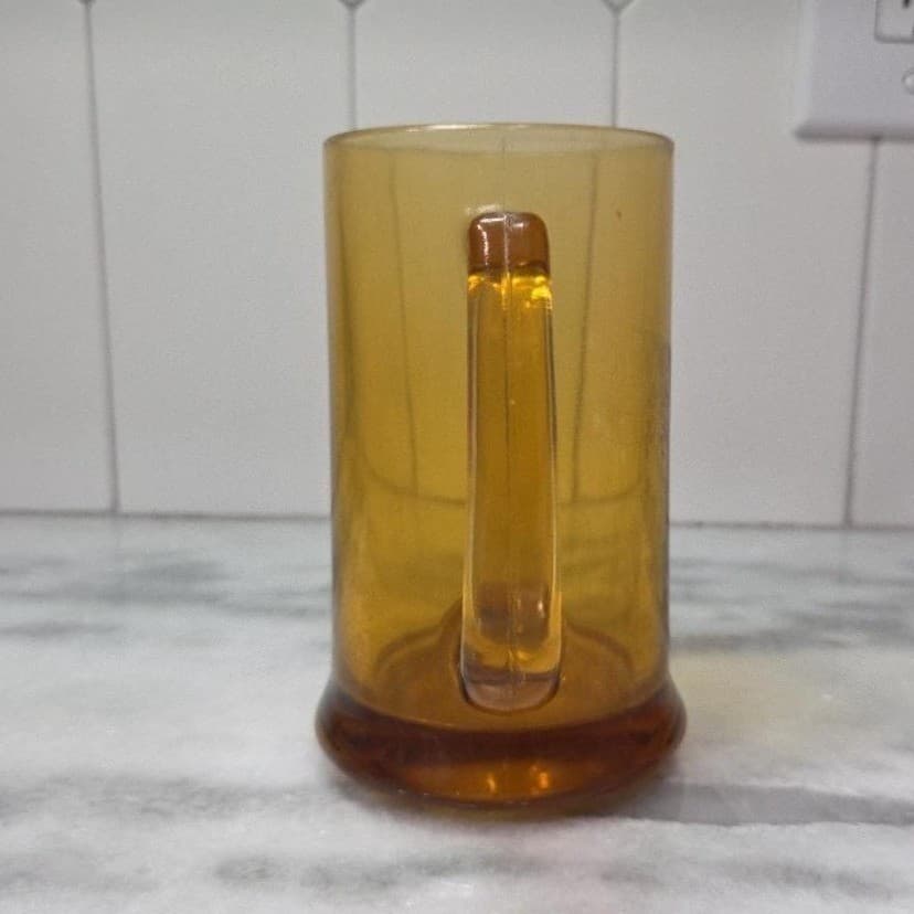Mid-Century Modern Yellow Stein, Vintage Amber Beer Mug, Heavy Barware Drinkware - Thumbnail 5