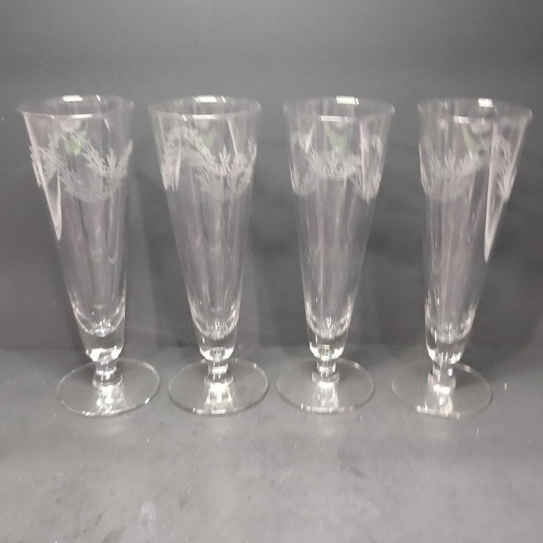 Chintz Etched Pilsner Glasses, Set of 4, Vintage Replacement Barware, Flaw - Thumbnail 9