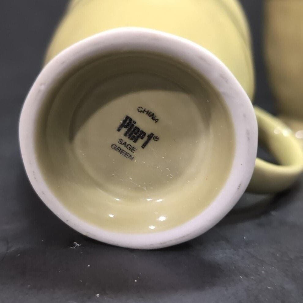 Pier 1 Sage Green Coffee Cups, Set of 2, Vintage Footed Replacement Drinkware - Thumbnail 7
