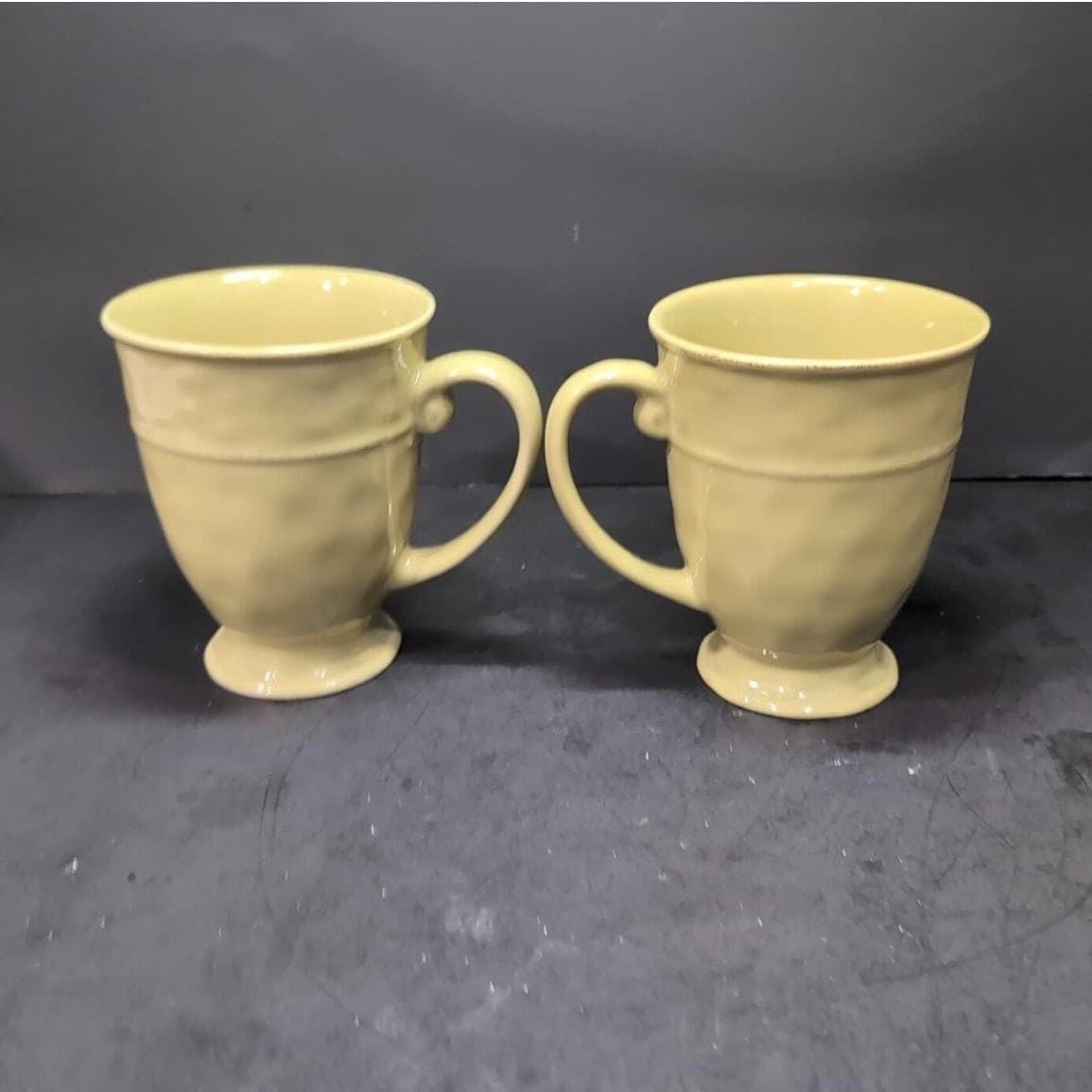 Pier 1 Sage Green Coffee Cups, Set of 2, Vintage Footed Replacement Drinkware - Thumbnail 4
