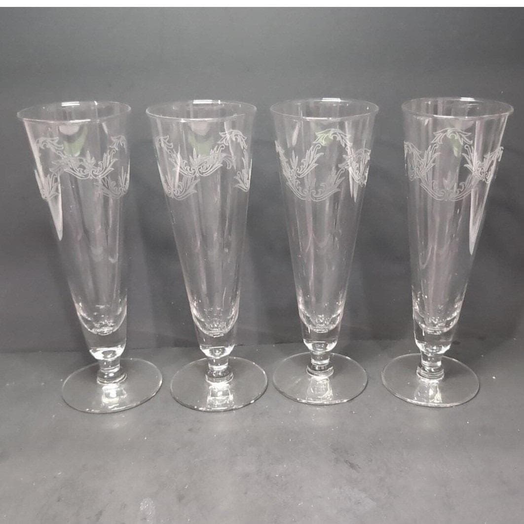 Chintz Etched Pilsner Glasses, Set of 4, Vintage Replacement Barware, Flaw - Thumbnail 10