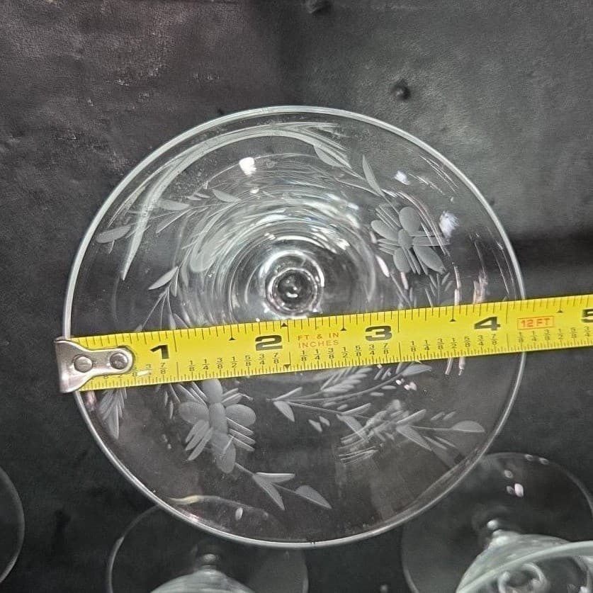 Floral Etched Sherbet Coupes, Set of 4, Vintage Glass Dessert Bowls, Tableware - Thumbnail 10