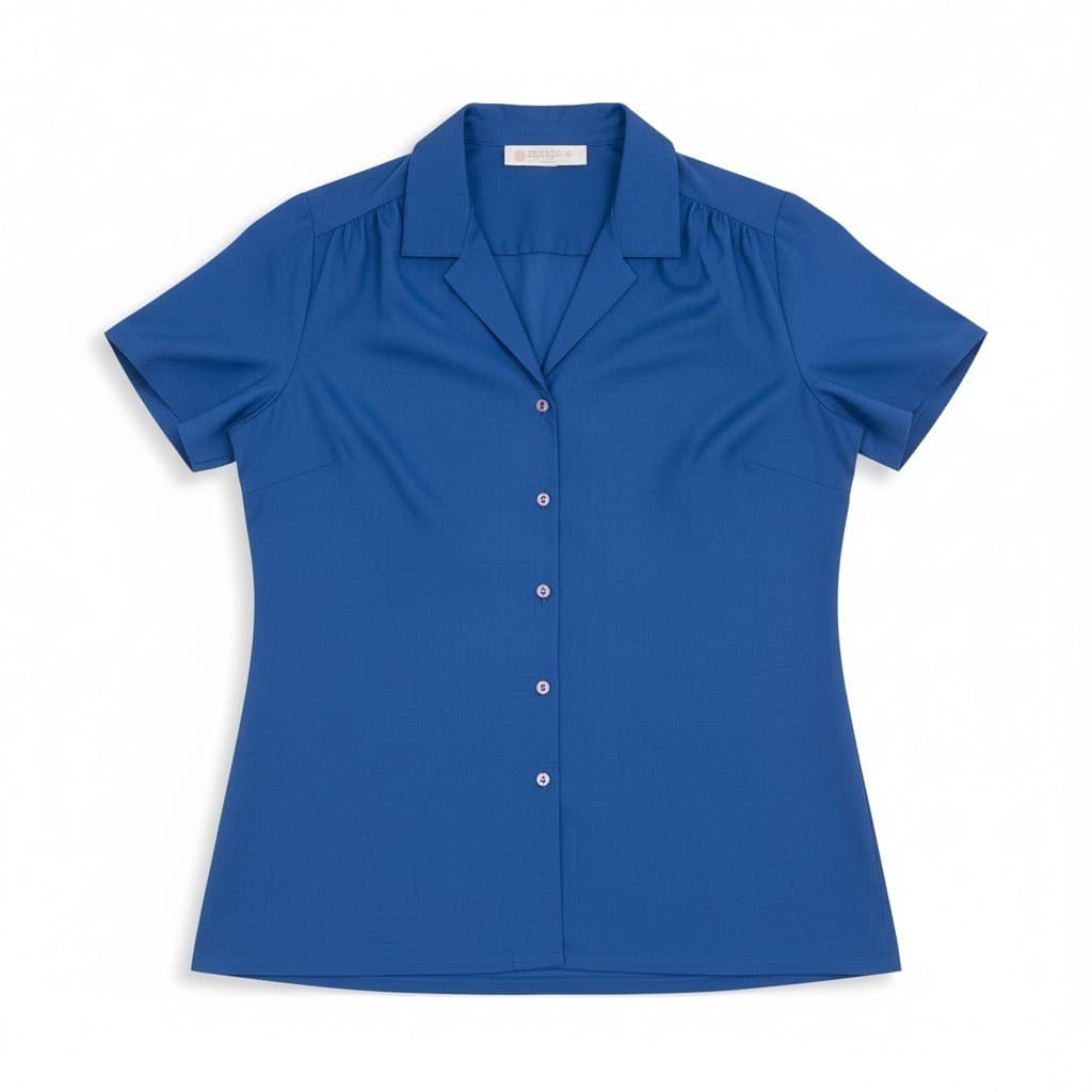 Lady Arrow Vintage Royal Blue Button Down, Woman's Large Shirt. Notched Collar