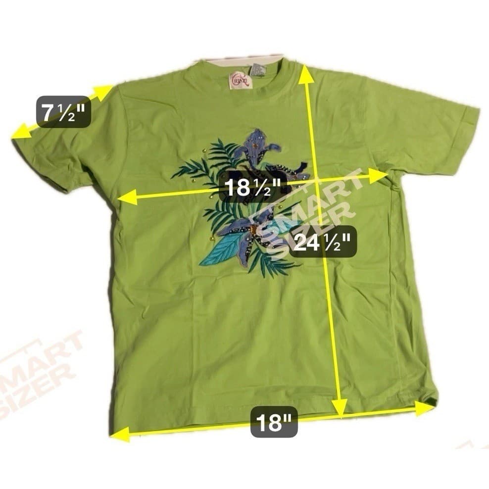 Rinzi Lime Green Embroidered Floral Beaded Cotton T-Shirt, Woman's Medium Top - Thumbnail 2