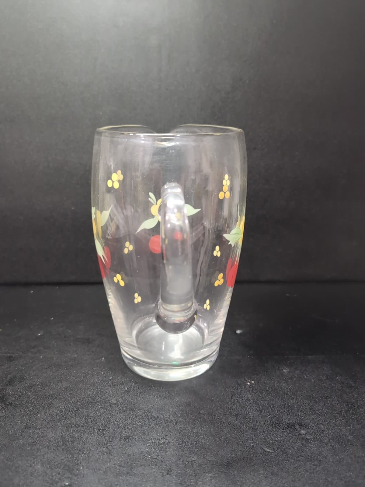 Hand Painted Glass Pitcher, Cherries And Flowers Design, Vintage Kitchenware - Thumbnail 4