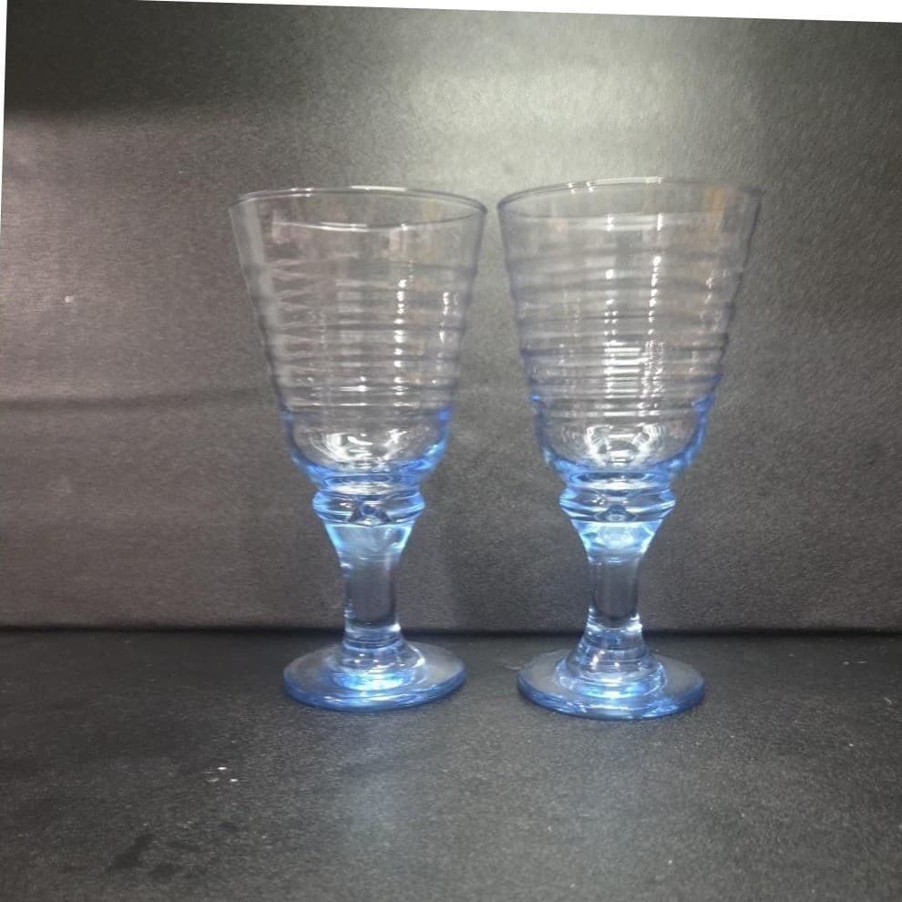 Libbey Sirrus Blue Goblets, Set of 2, Vintage Water Glasses Replacement Stemware - Thumbnail 2