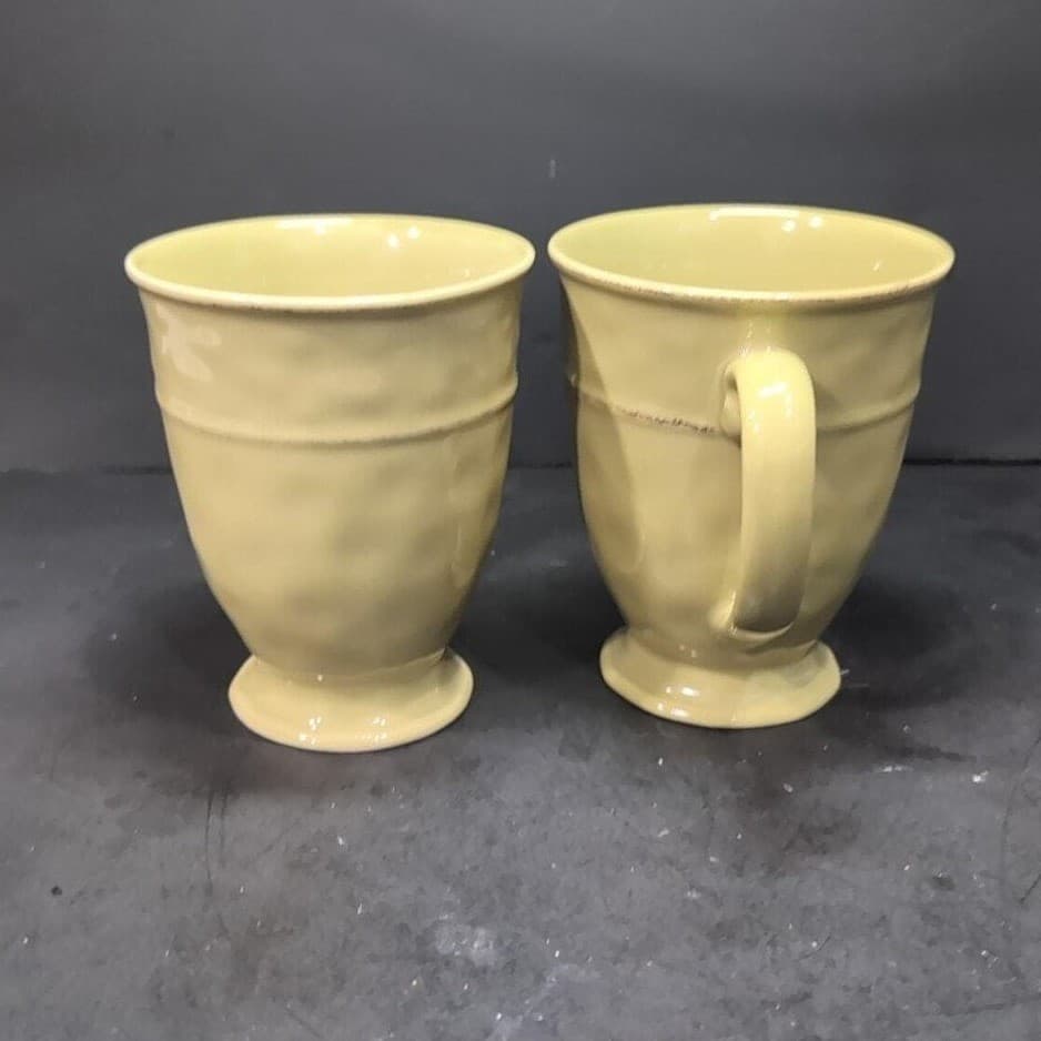 Pier 1 Sage Green Coffee Cups, Set of 2, Vintage Footed Replacement Drinkware - Thumbnail 3