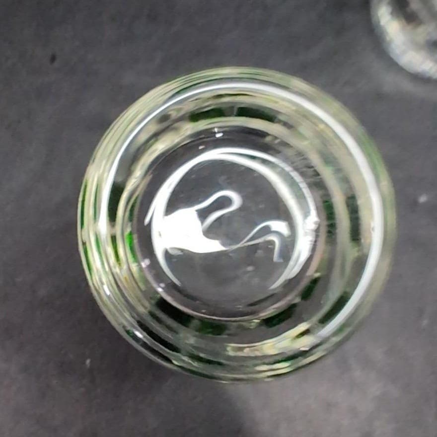 Fused Mosaic Glasses, Set of 2, Vintage Drinkware, Green & Clear Squares Design - Thumbnail 8