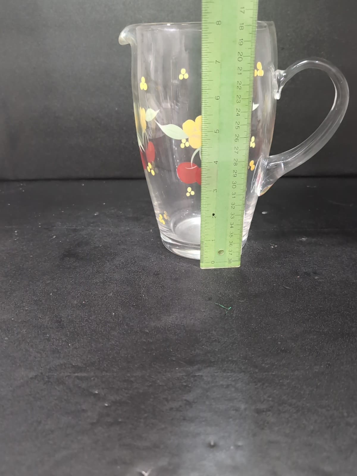 Hand Painted Glass Pitcher, Cherries And Flowers Design, Vintage Kitchenware - Thumbnail 8