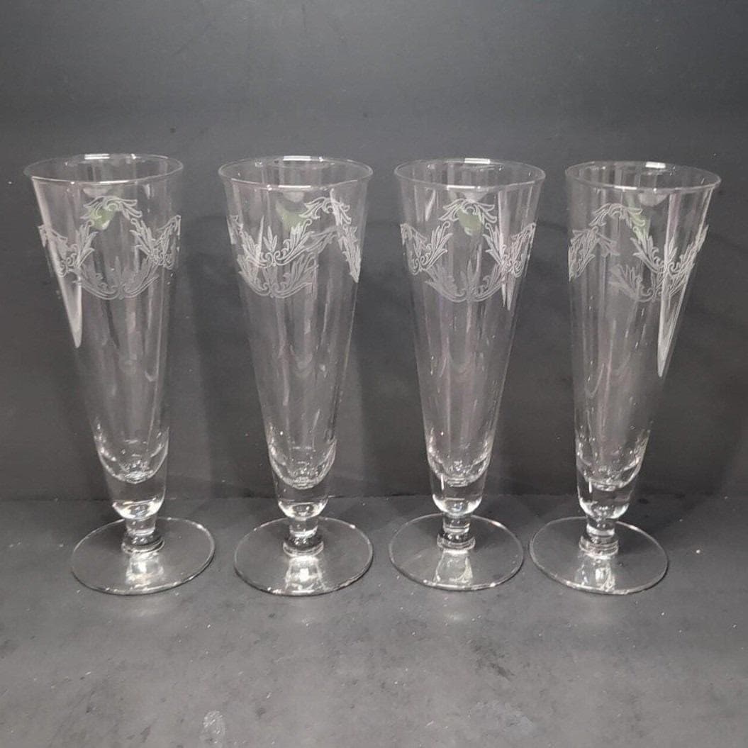 Chintz Etched Pilsner Glasses, Set of 4, Vintage Replacement Barware, Flaw - Thumbnail 7