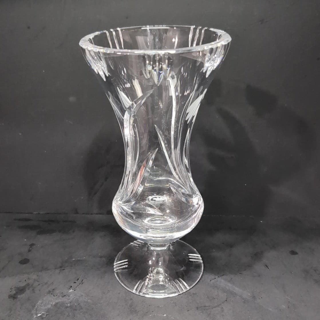 Floral Etched Cut Crystal Vase, Footed Low Stem Vessel, Replacement Centerpiece - Thumbnail 6
