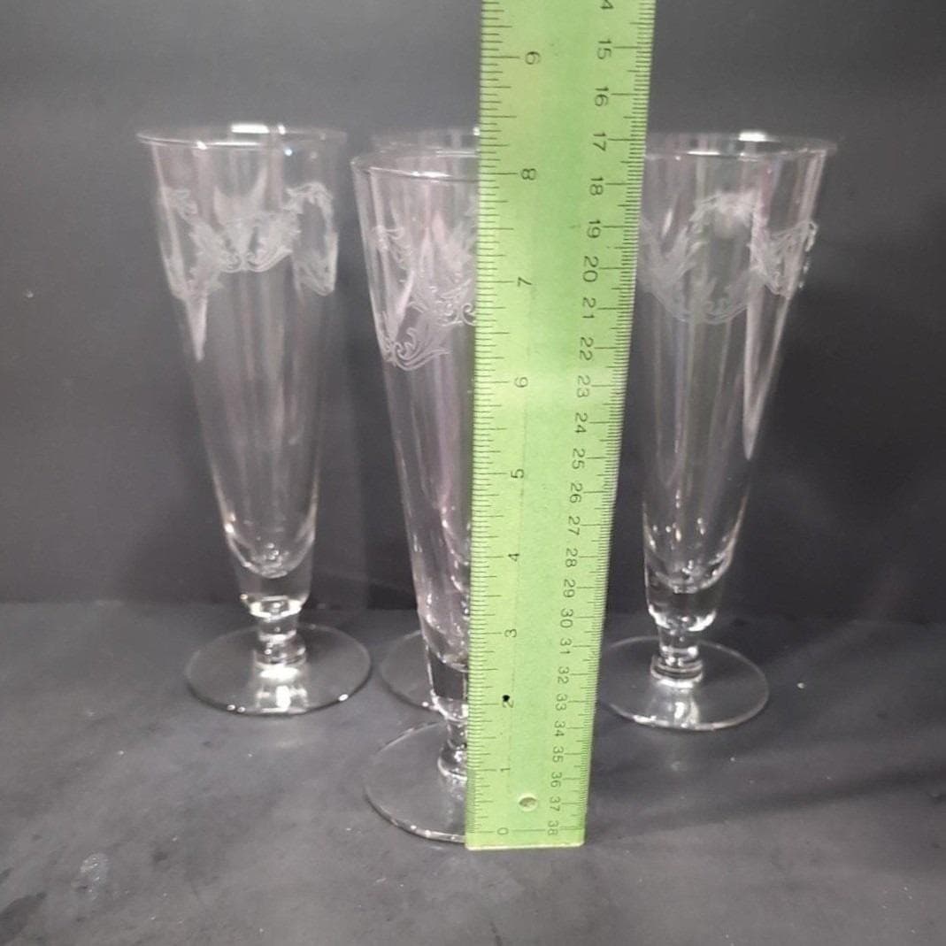 Chintz Etched Pilsner Glasses, Set of 4, Vintage Replacement Barware, Flaw - Thumbnail 2