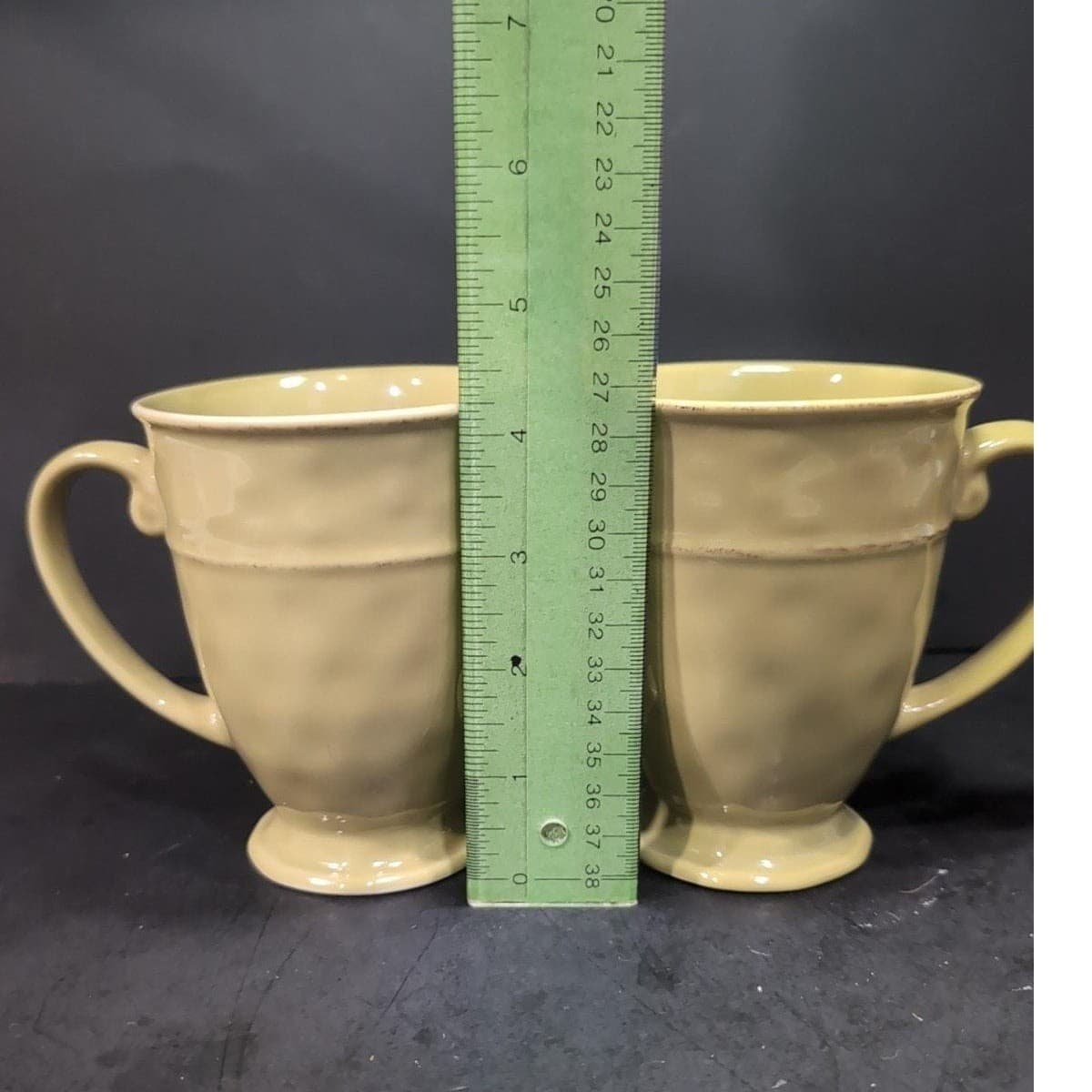 Pier 1 Sage Green Coffee Cups, Set of 2, Vintage Footed Replacement Drinkware - Thumbnail 9