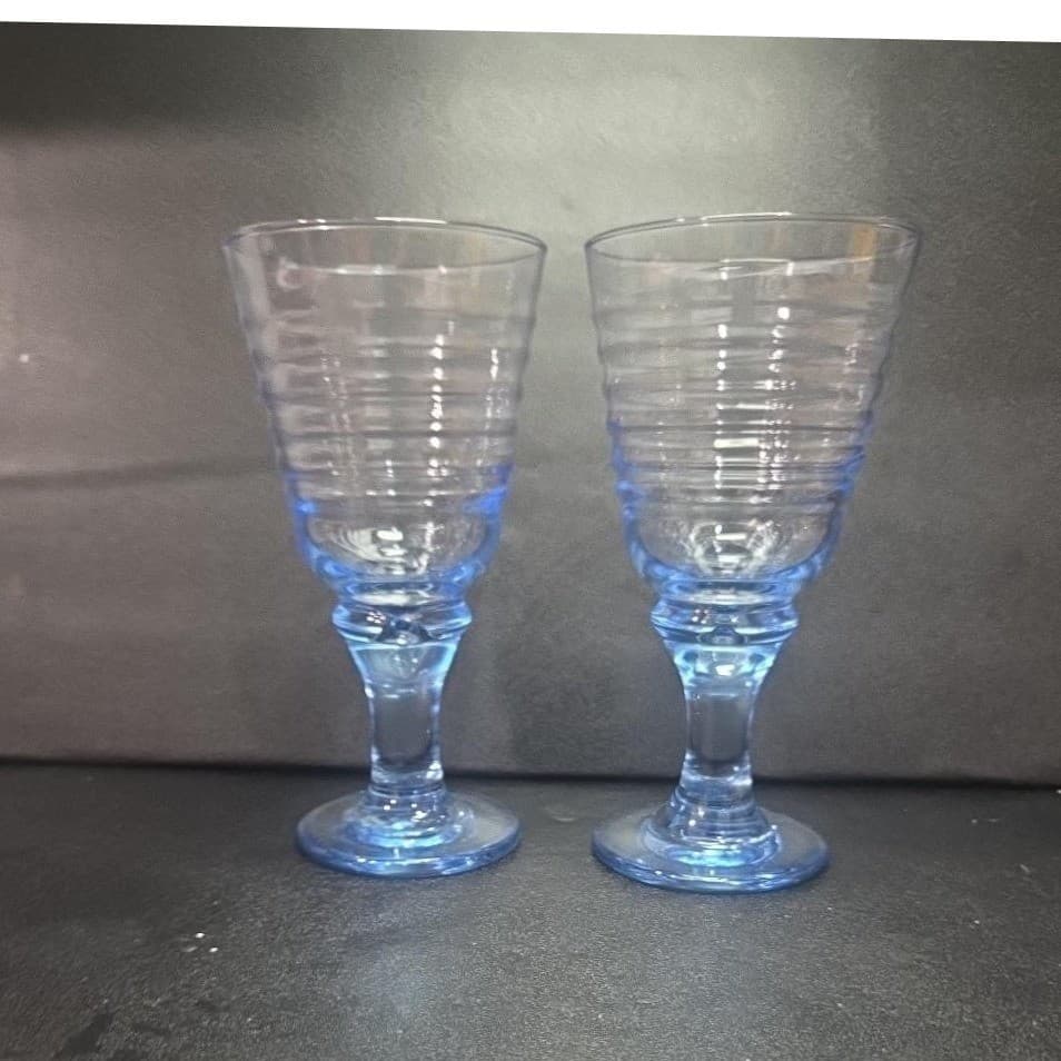 Libbey Sirrus Blue Goblets, Set of 2, Vintage Water Glasses Replacement Stemware - Thumbnail 3