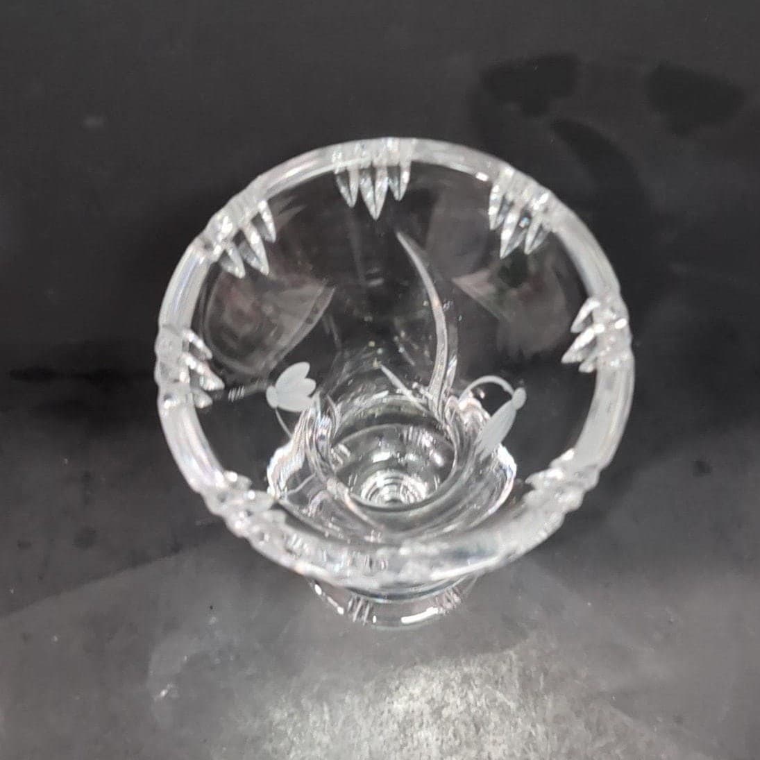 Floral Etched Cut Crystal Vase, Footed Low Stem Vessel, Replacement Centerpiece - Thumbnail 8