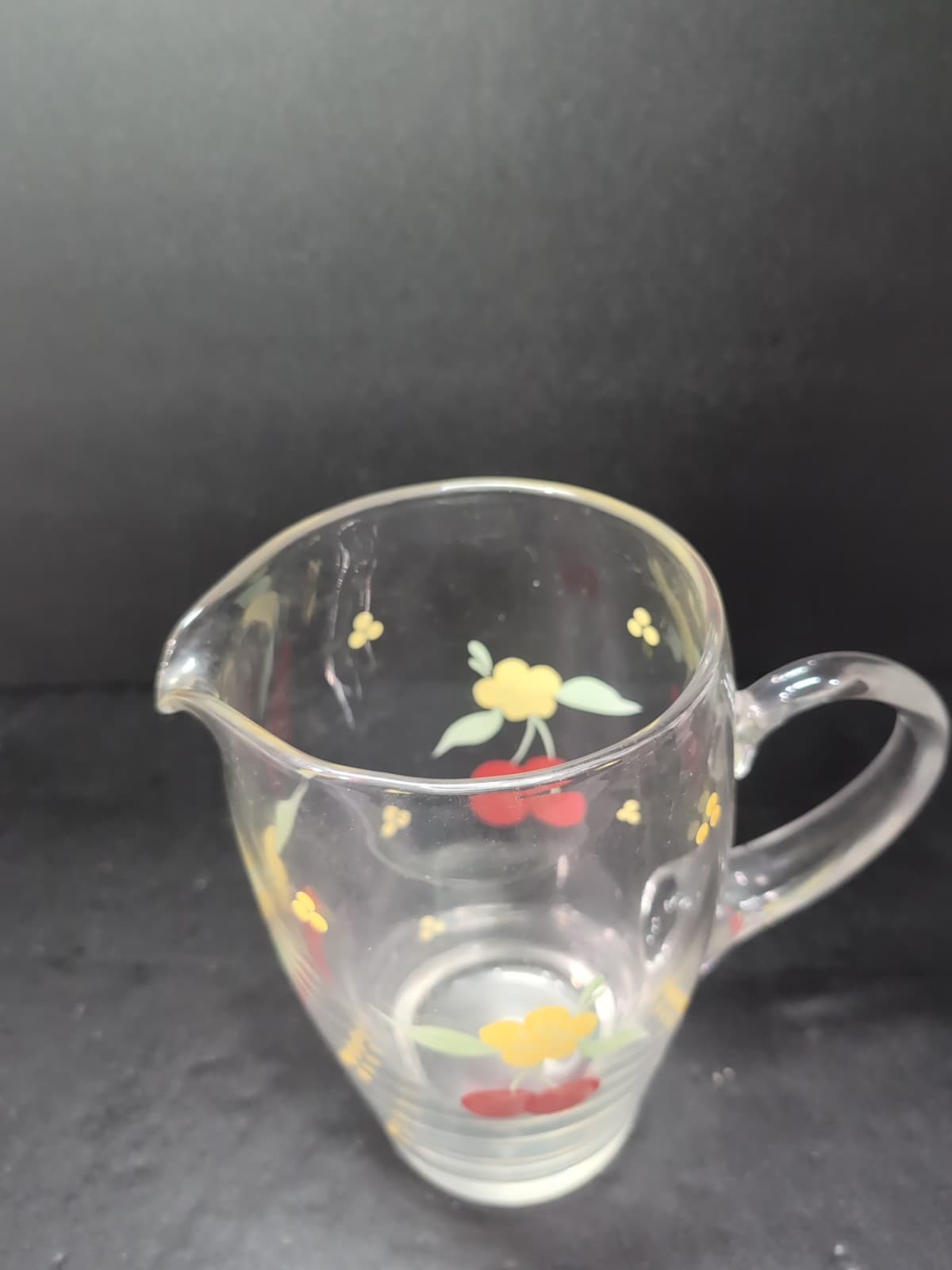 Hand Painted Glass Pitcher, Cherries And Flowers Design, Vintage Kitchenware - Thumbnail 5