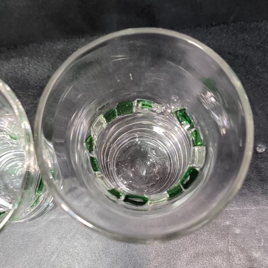 Fused Mosaic Glasses, Set of 2, Vintage Drinkware, Green & Clear Squares Design - Thumbnail 7